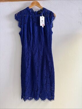 Sleeveless Lace Midi Dress in Cobalt Blue